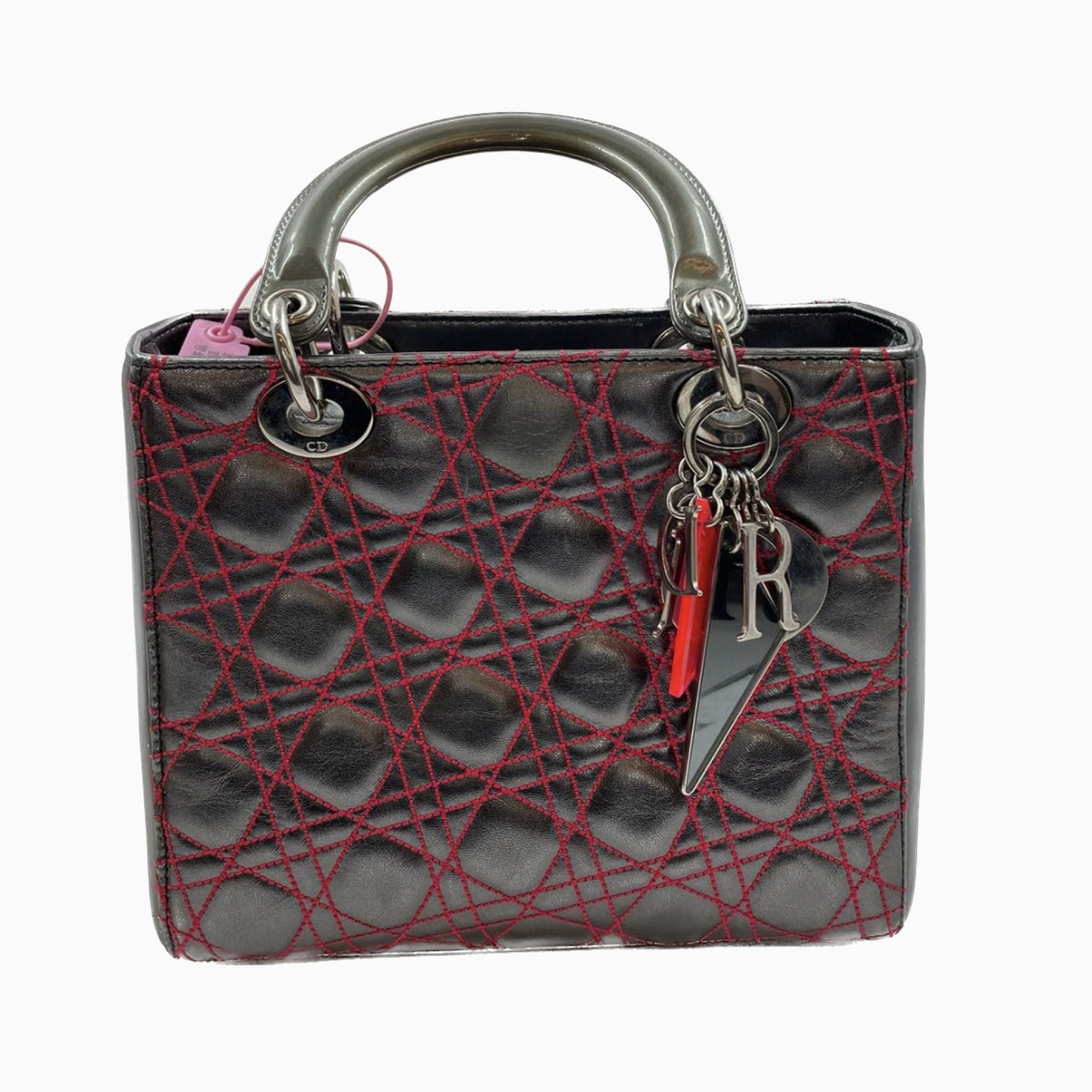 Lady Dior Medium Gunmetal Grey Cannage Lambskin 2011 Limited Edition Handbag Rovelle Bags