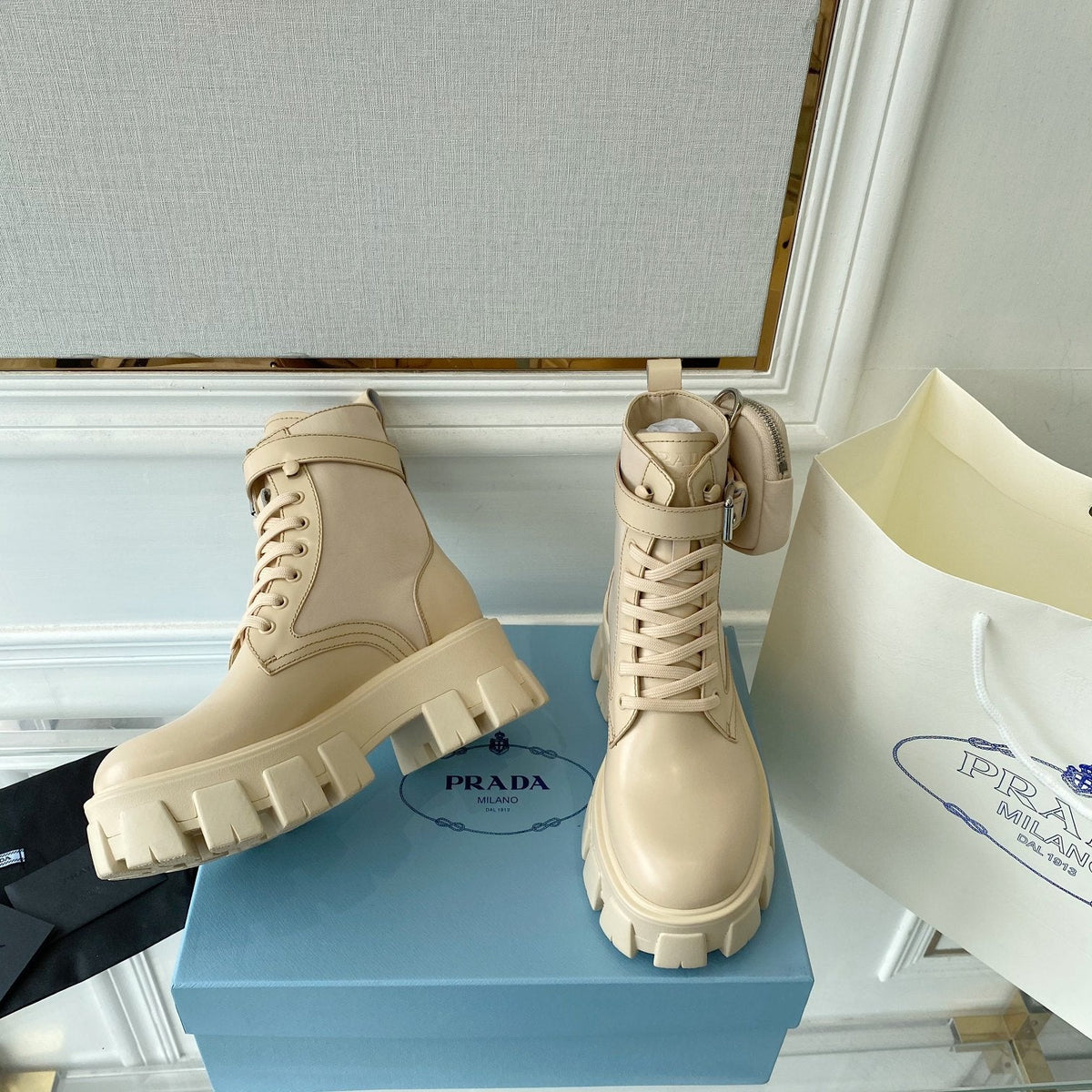 Prada Monolith brushed Rois Leather And Nylon Boots