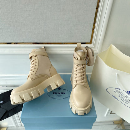 Prada Monolith brushed Rois Leather And Nylon Boots