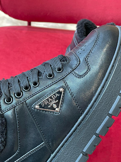 Prada Leather and Shearling  Sneakers