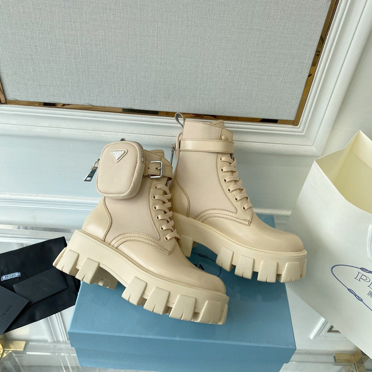 Prada Monolith brushed Rois Leather And Nylon Boots