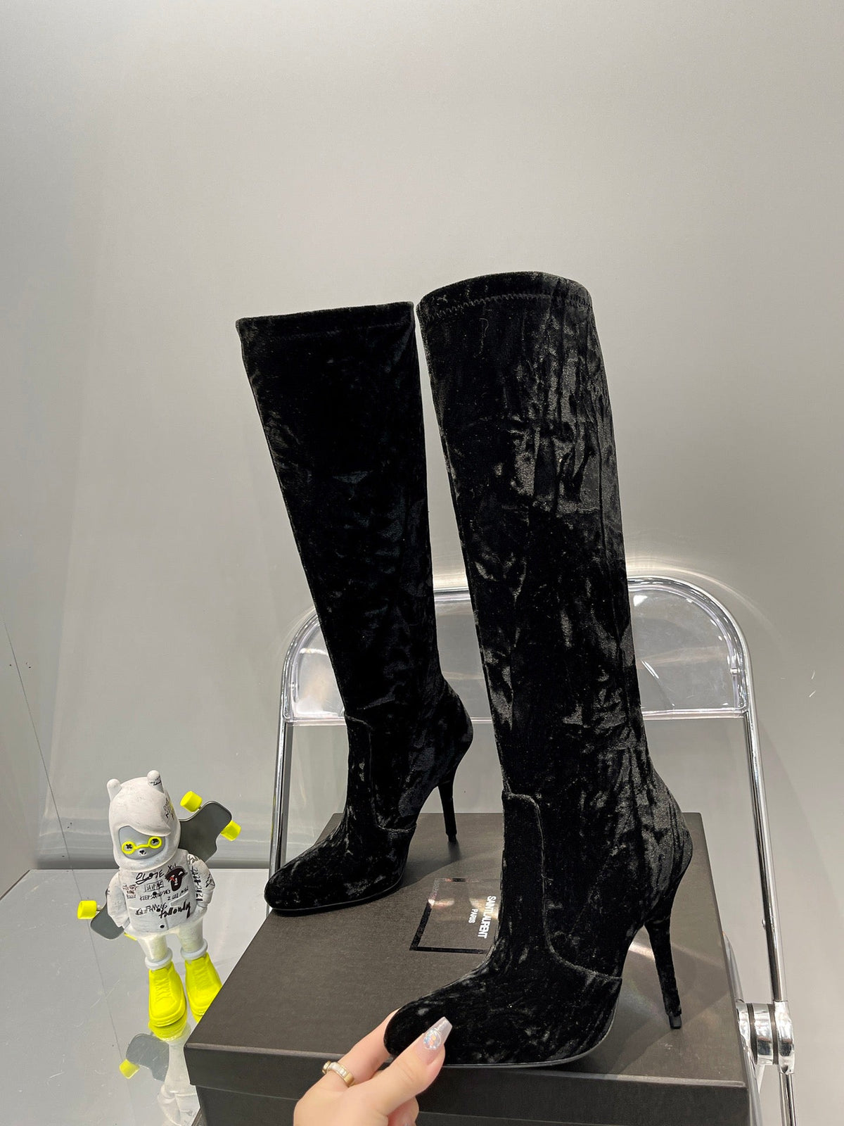 YSL  Talia Boots In Velvet