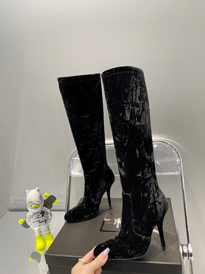 YSL  Talia Boots In Velvet
