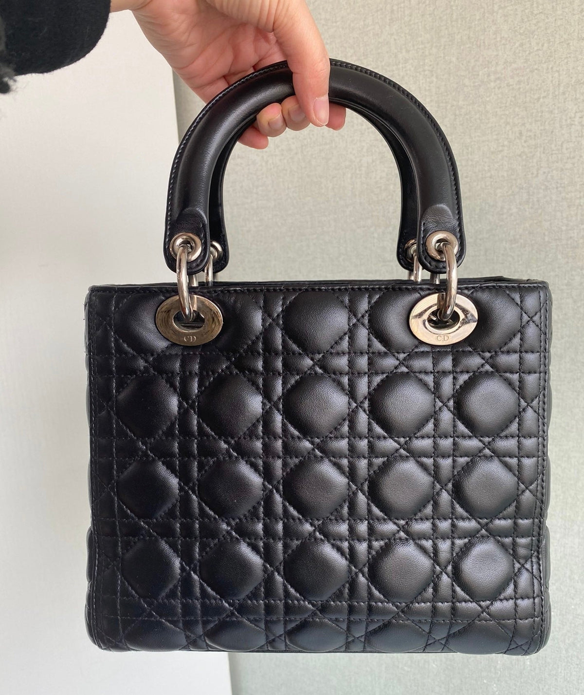 Lady Dior Black Medium Cannage Lambskin leather handbag Rovelle Bags
