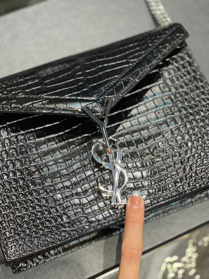 YSL Cassandra Medium Chain Bag In crocodile Embossed Shiny Leather