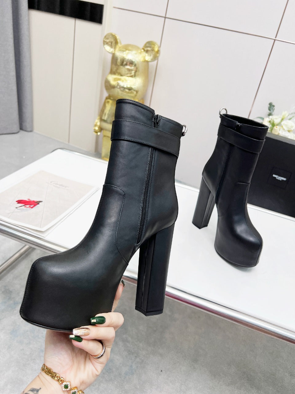 YSL  Cherry Buckle Platform Boots