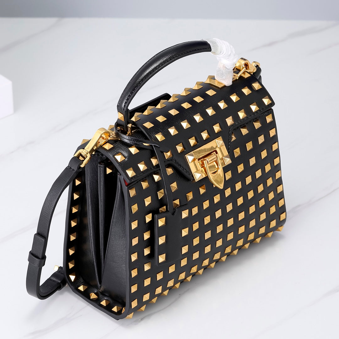 Valentino Garavani Small Rockstud Alcove Grainy Calfskin Bag