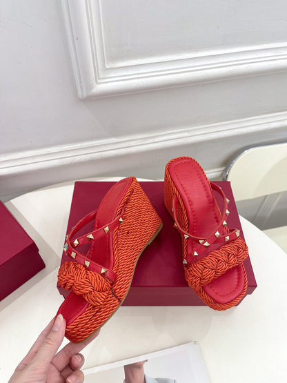 Valentino Rockstud Wedge Sandals