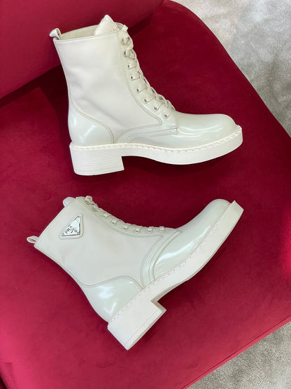 Prada Brushed-Leather and Re-Nylon Boots