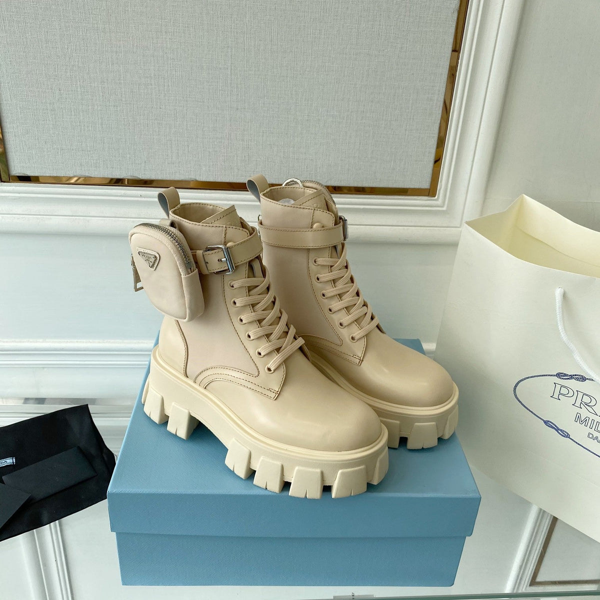 Prada Monolith brushed Rois Leather And Nylon Boots