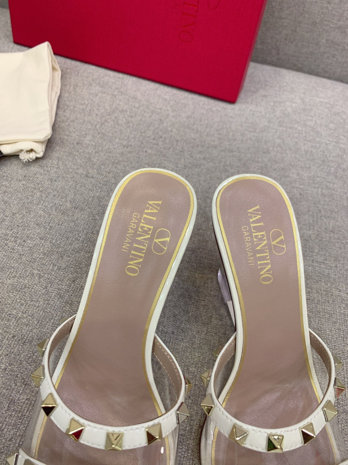 Valentino Rockstud Slide Sandal IN Transparent Material Plexi Wedge