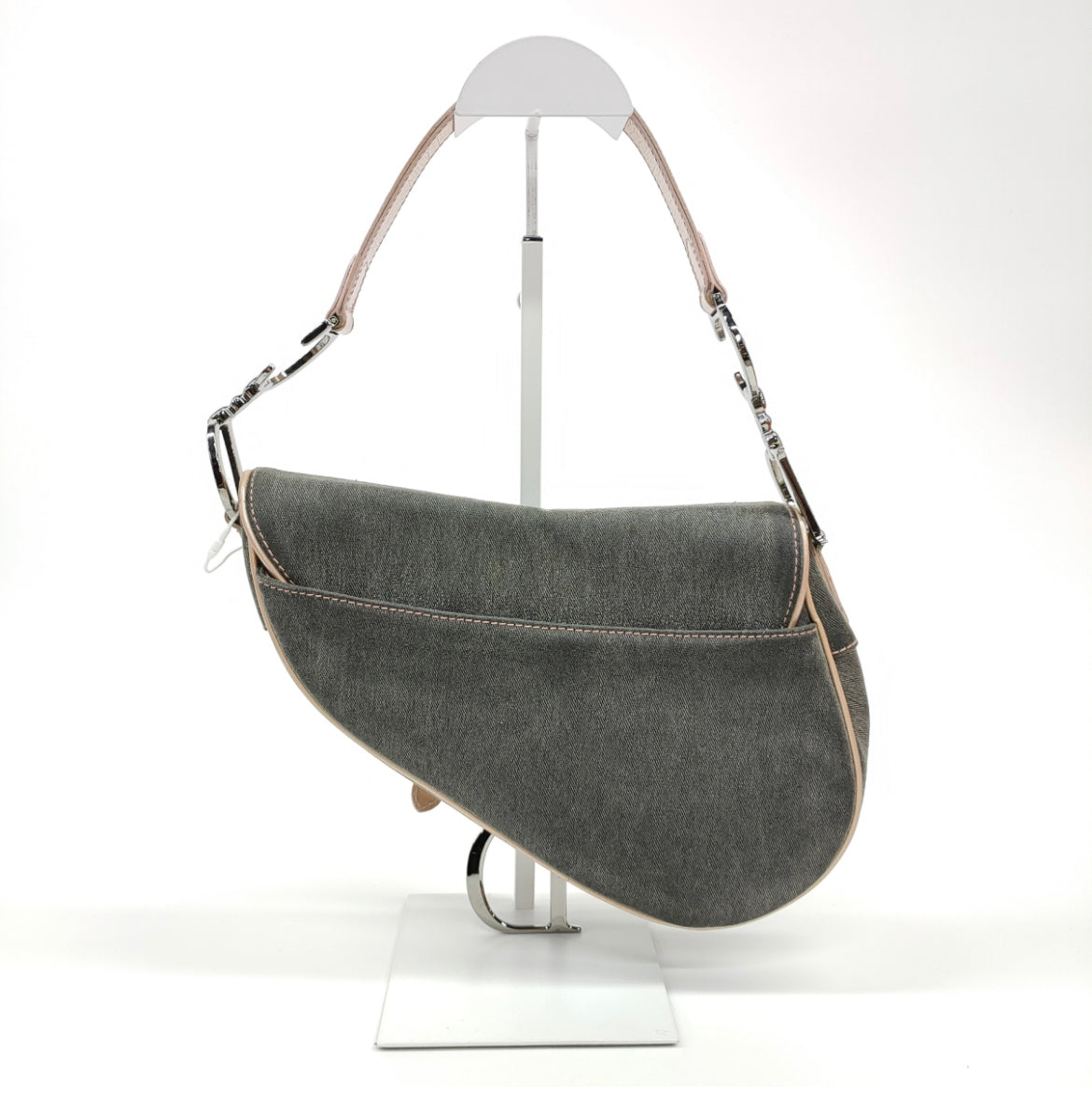 Dior saddle bag denim with pink leather strap Rovelle Bags
