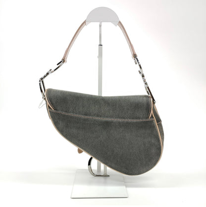 Dior saddle bag denim with pink leather strap Rovelle Bags