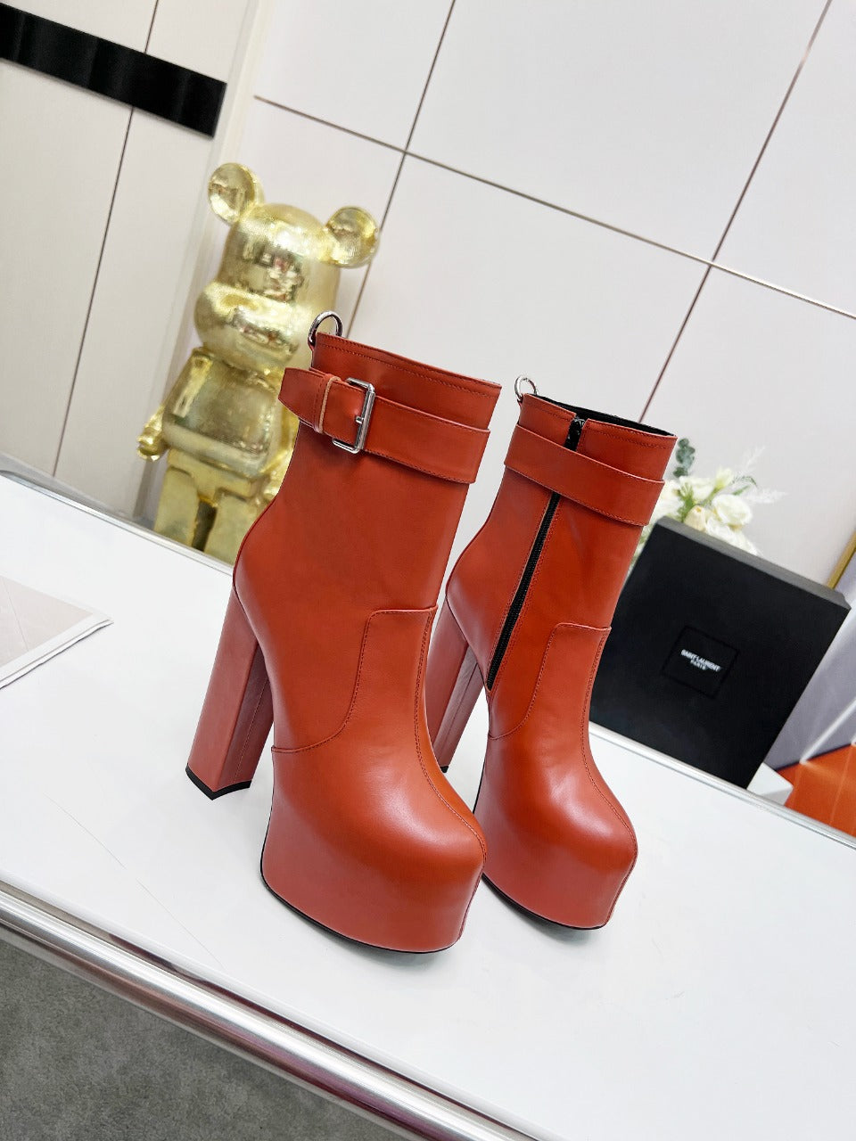 YSL  Cherry Buckle Platform Boots