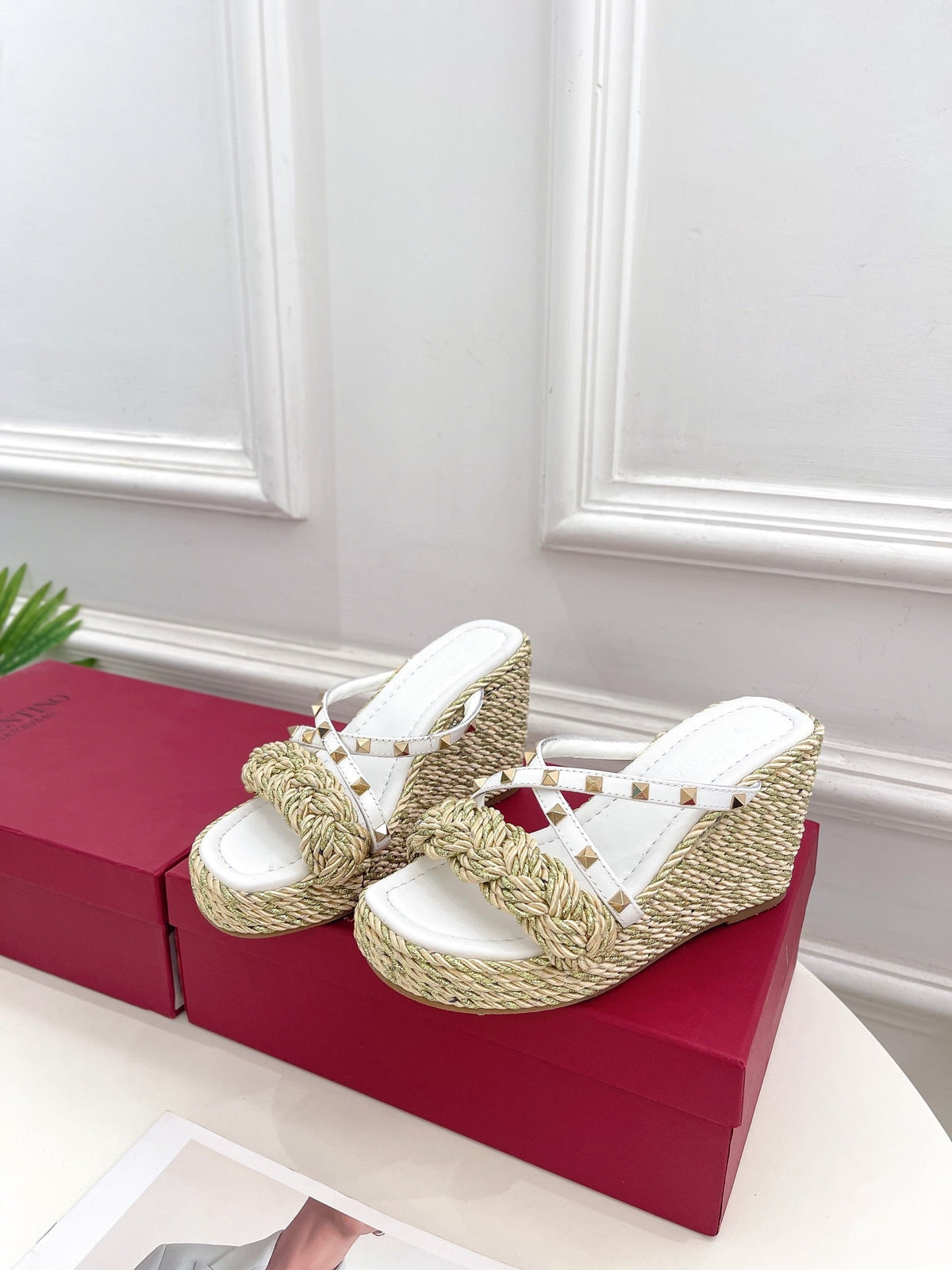 Valentino Rockstud Wedge Sandals