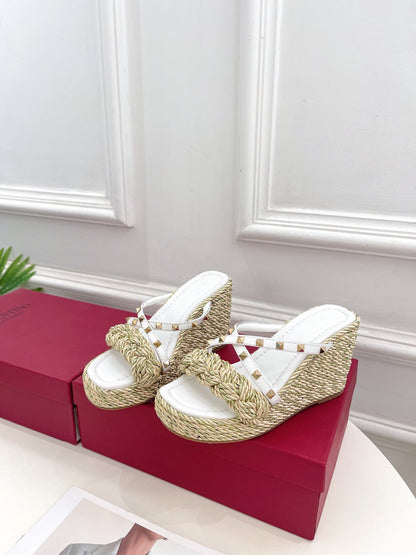 Valentino Rockstud Wedge Sandals