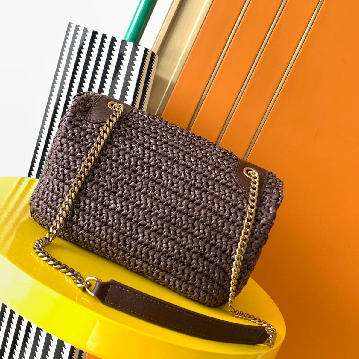 YSL Niki Medium Chain Bag In Raffia