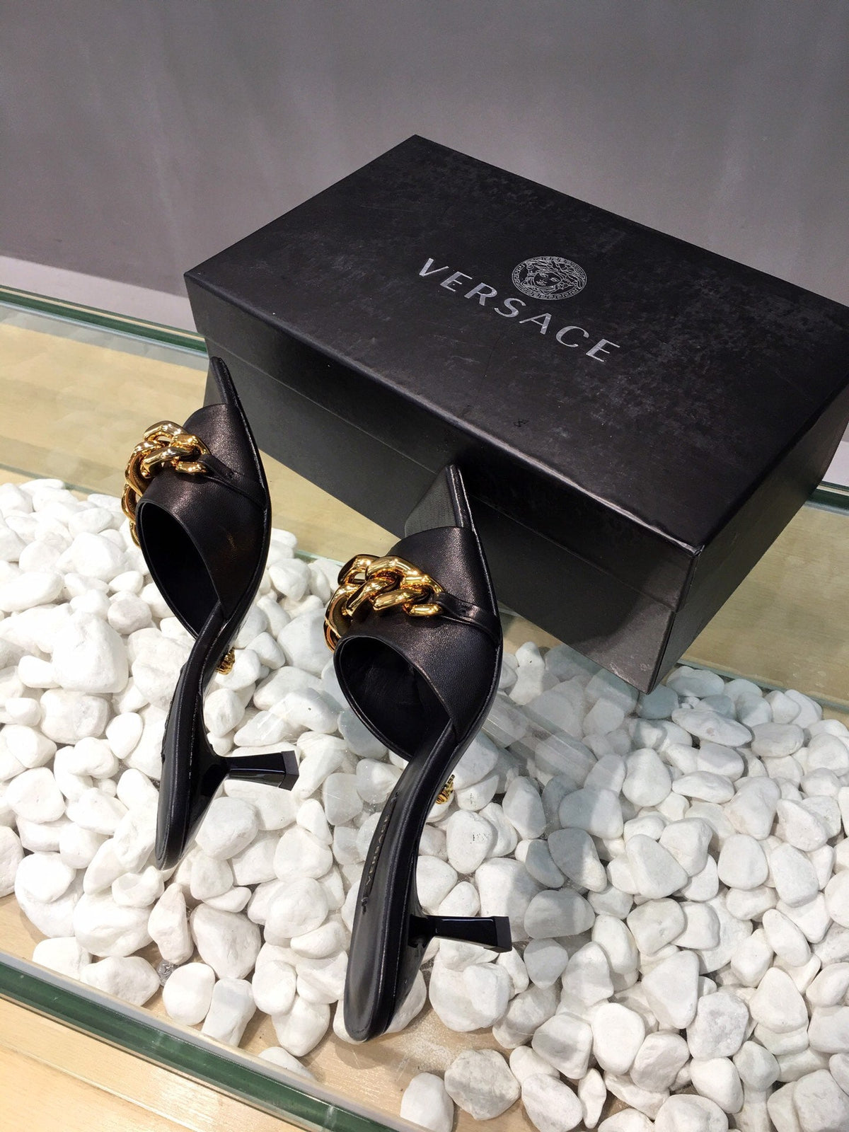 Versace  Medusa Chain Mid Heel Nappa Leather Mule