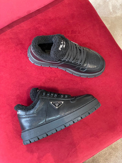 Prada Leather and Shearling  Sneakers