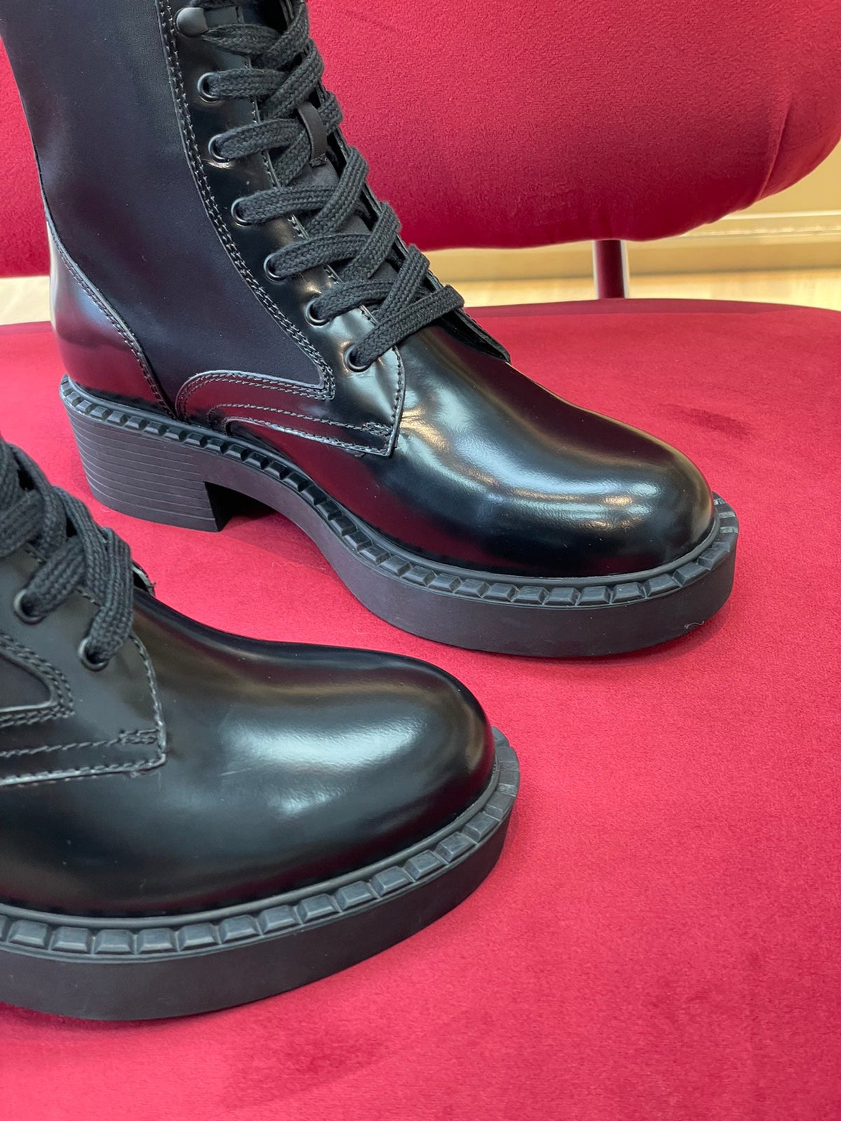 Prada Brushed-Leather and Re-Nylon Boots