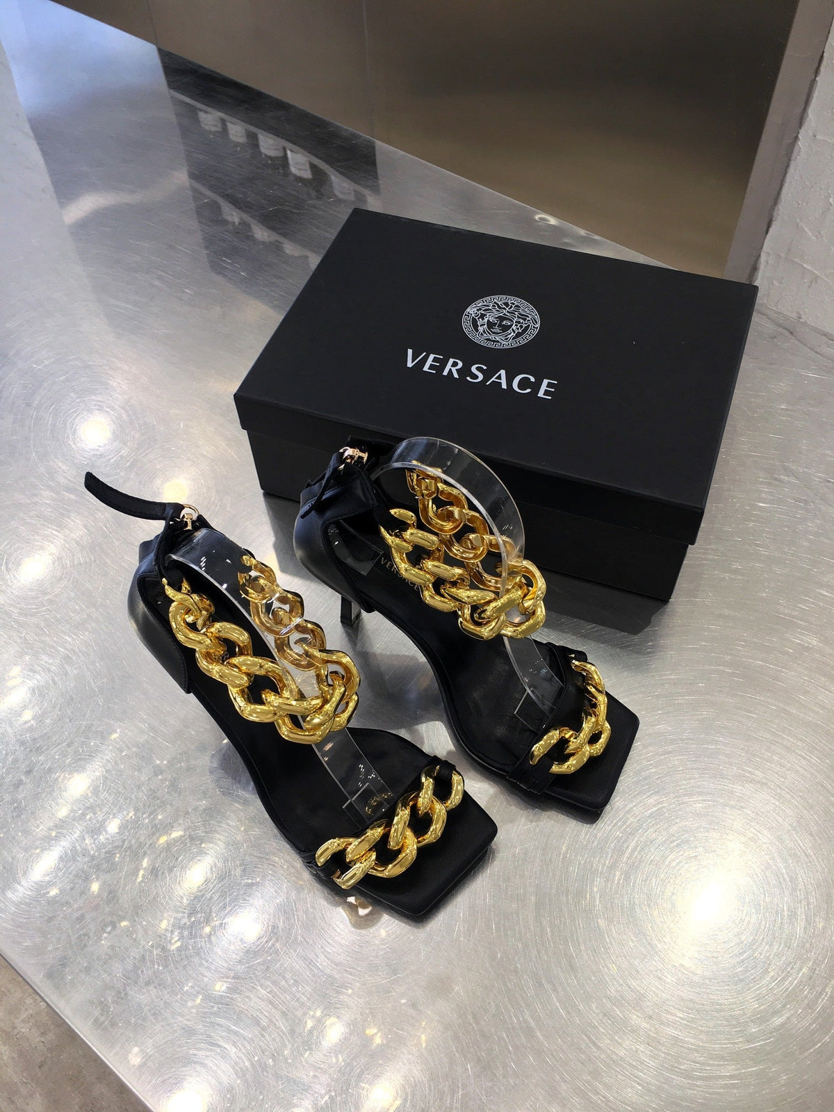 Versace  Medusa Chain Nappa Leather Sandals