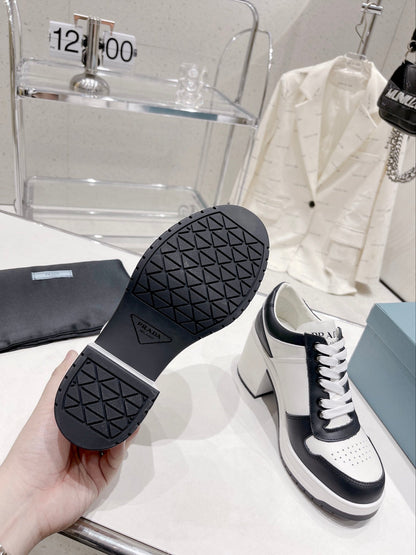 Prada Downtown High Heel Leather Sneakers