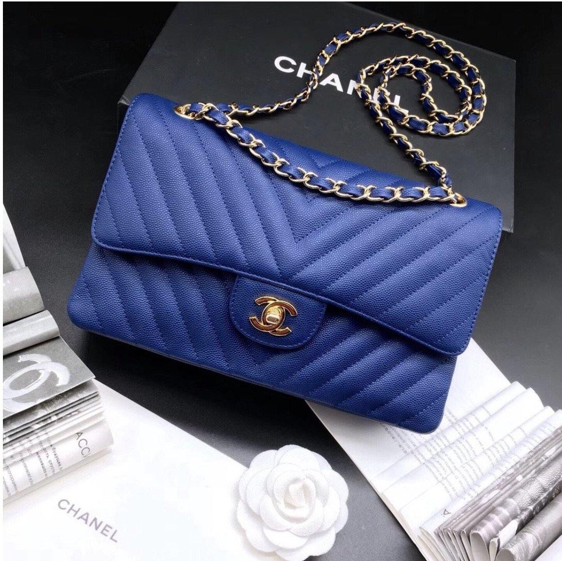 CHANEL Calfskin Chevron Quilted Double Flap