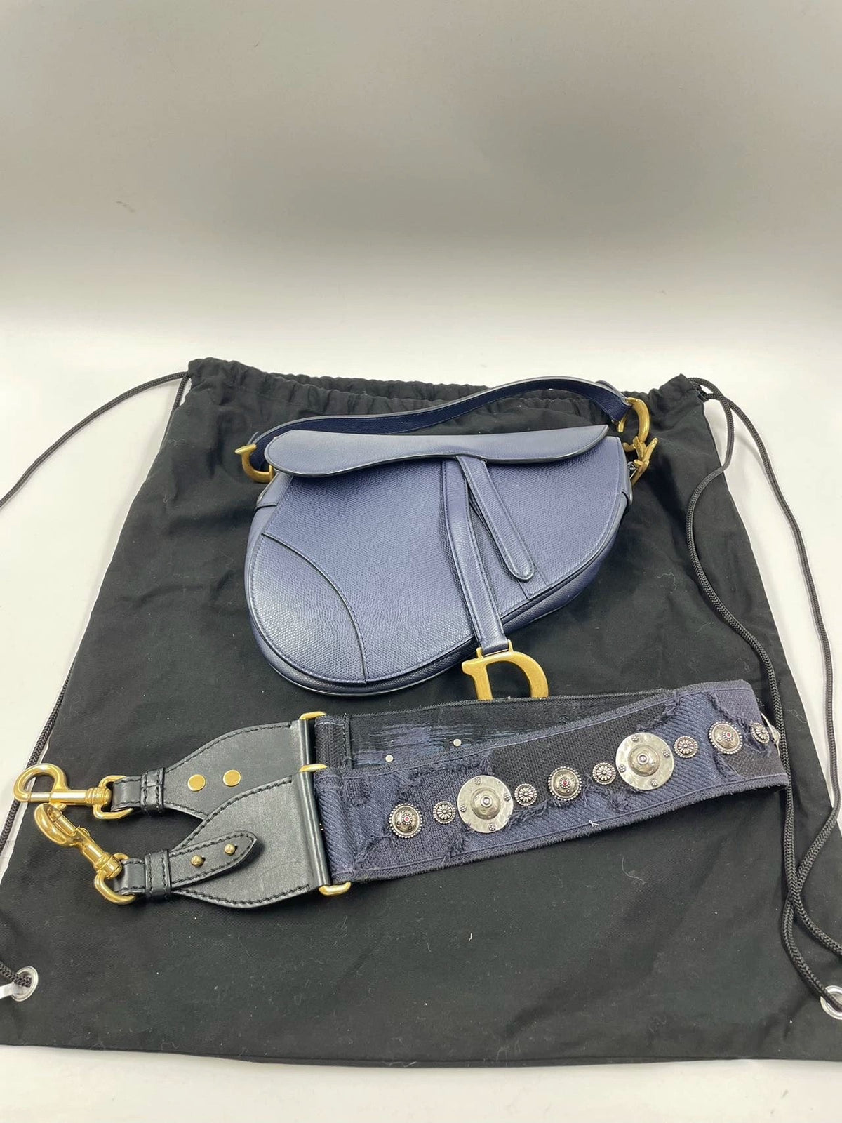 Dior Saddle Blue Medium Grained Leather Handbag with Strap Rovelle Bags