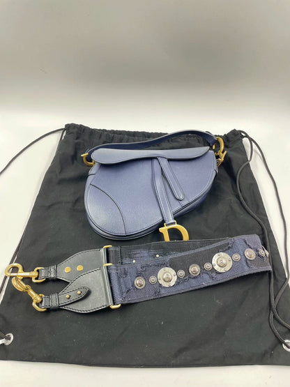 Dior Saddle Blue Medium Grained Leather Handbag with Strap Rovelle Bags