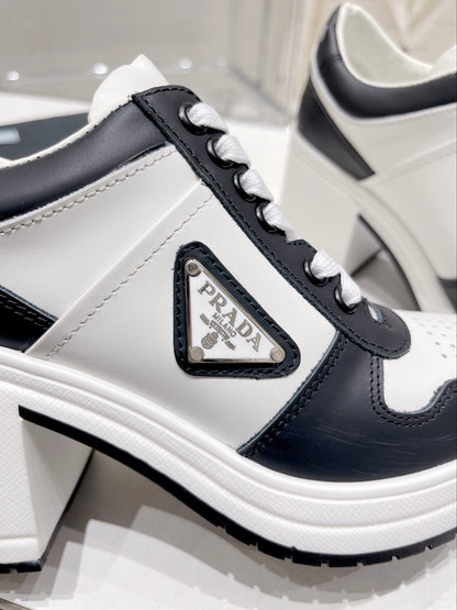 Prada Downtown High Heel Leather Sneakers