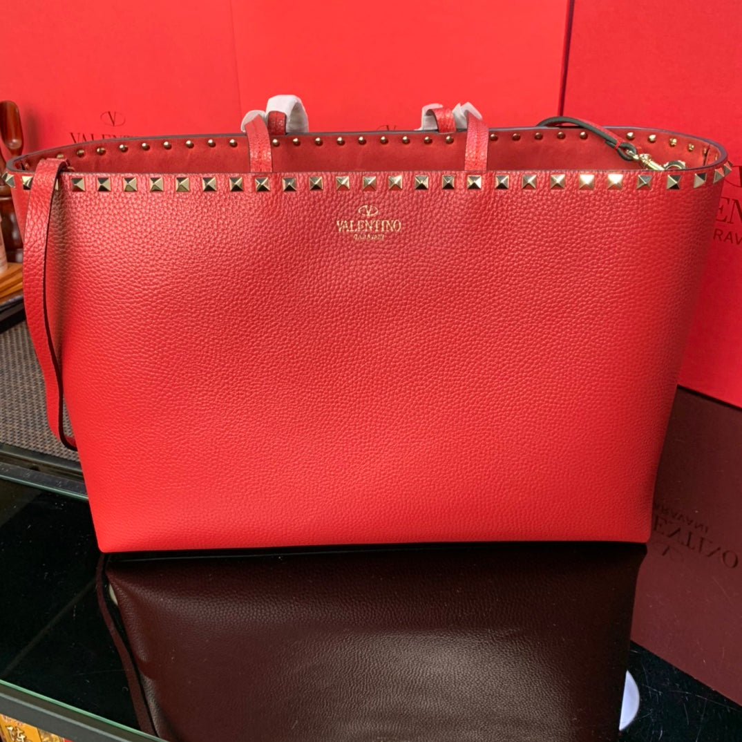 Valentino Garavani Rockstud Calfskin Grainy Tote Bag