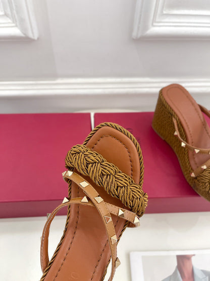 Valentino Rockstud Wedge Sandals