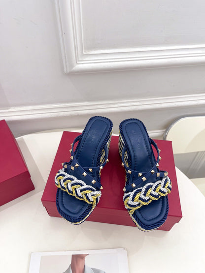 Valentino Rockstud Wedge Sandals