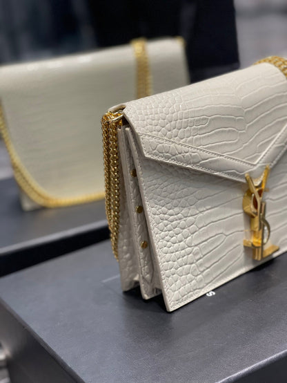 YSL Cassandra Medium Chain Bag In crocodile Embossed Shiny Leather