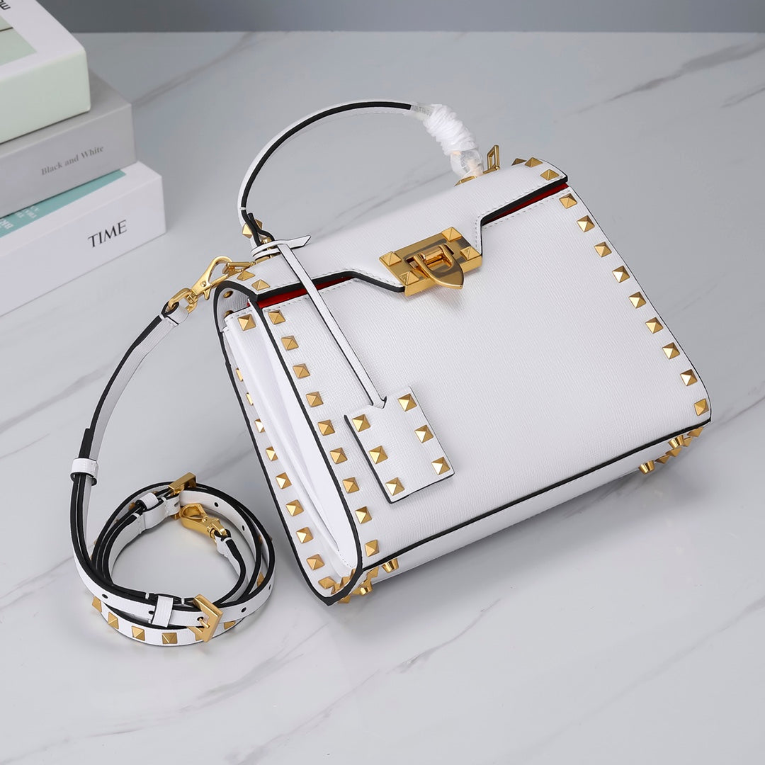 Valentino Garavani Small Rockstud Alcove Grainy Calfskin Bag
