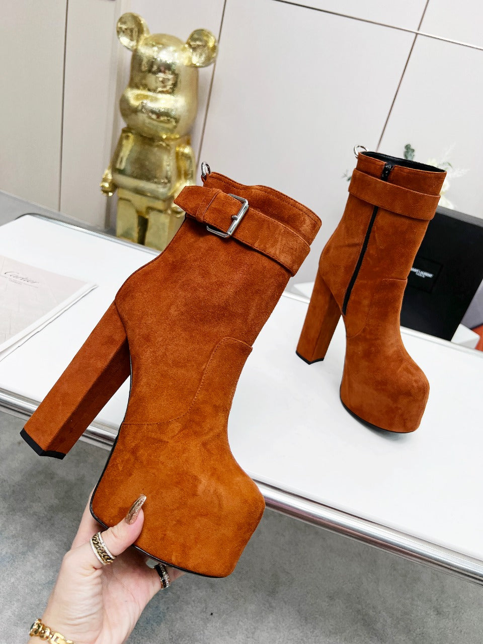 YSL  Cherry Buckle Platform Boots