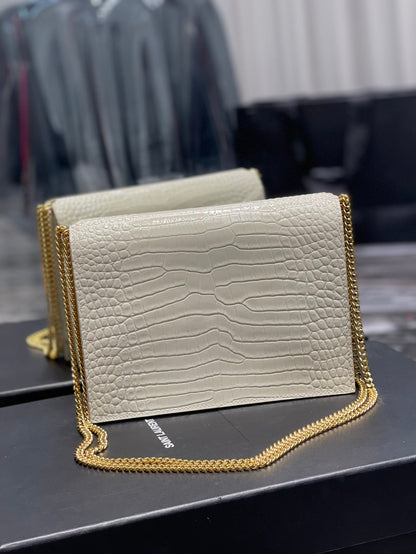 YSL Cassandra Medium Chain Bag In crocodile Embossed Shiny Leather