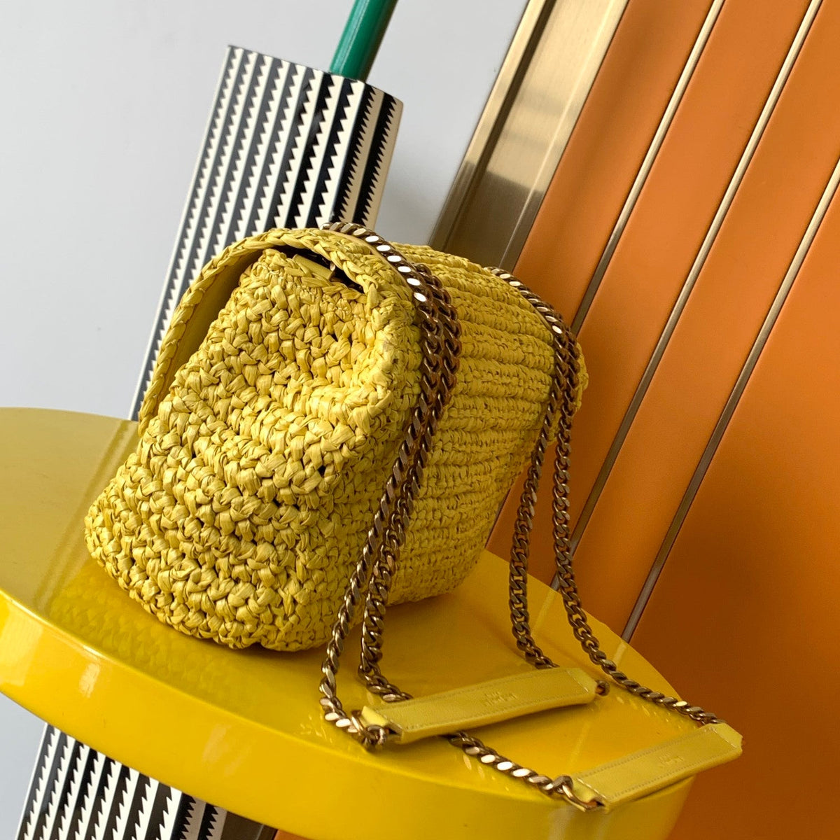 YSL Niki Medium Chain Bag In Raffia