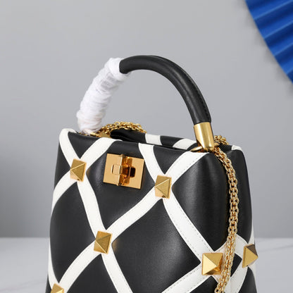 Valentino Garavani Small Roman Stud The Handle Bag In Nappa With Grid Detailing
