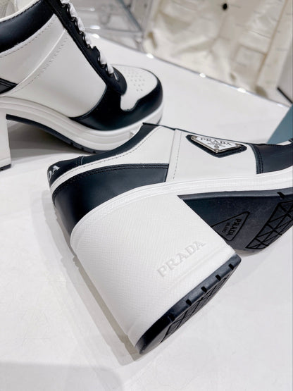 Prada Downtown High Heel Leather Sneakers