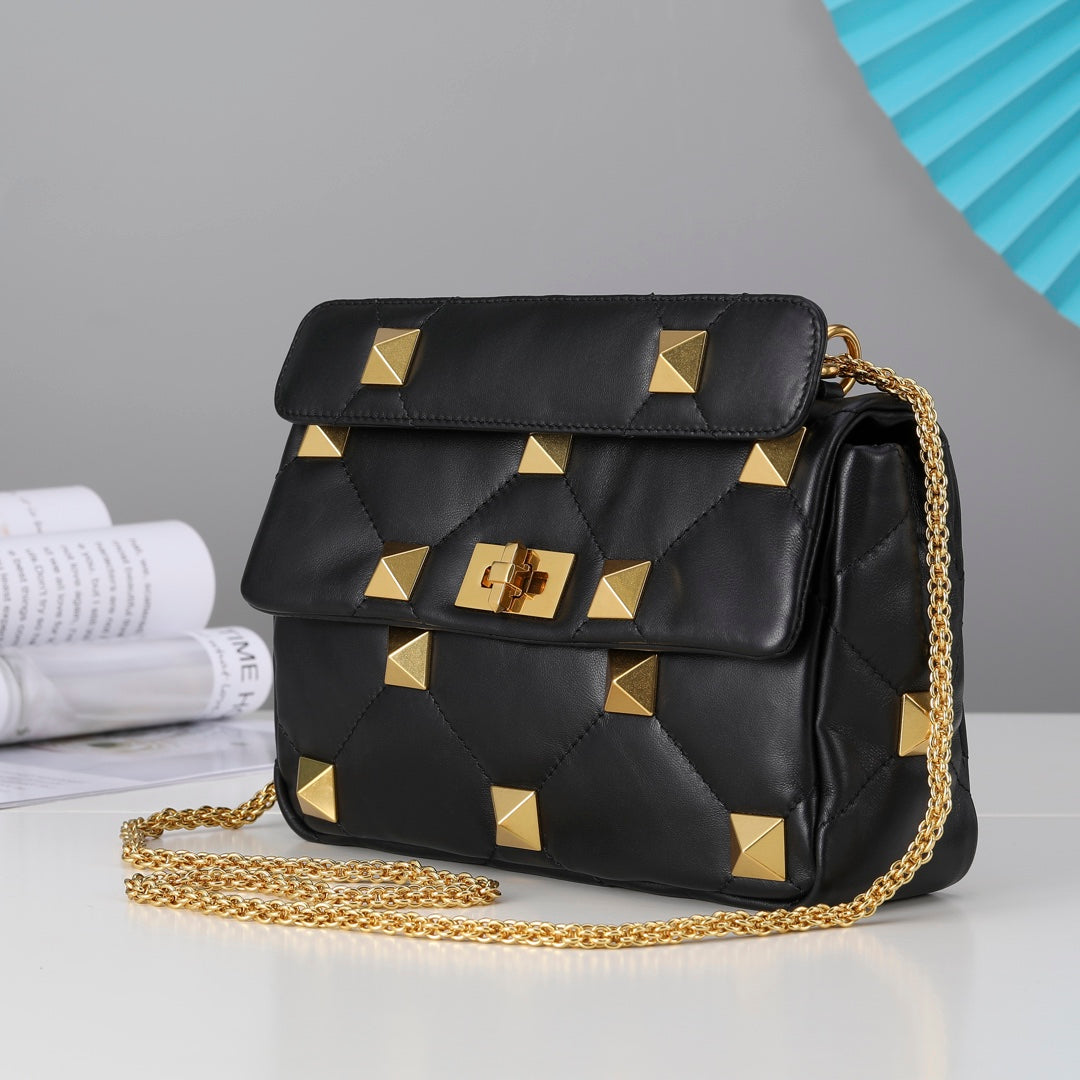 Valentino Garavani Medium Roman Stud The Shoulder Bag In Nappa With Chain