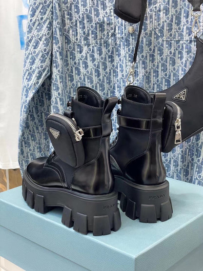 Prada Monolith brushed Rois Leather And Nylon Boots