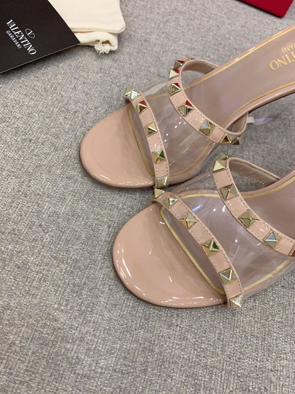 Valentino Rockstud Slide Sandal IN Transparent Material Plexi Wedge