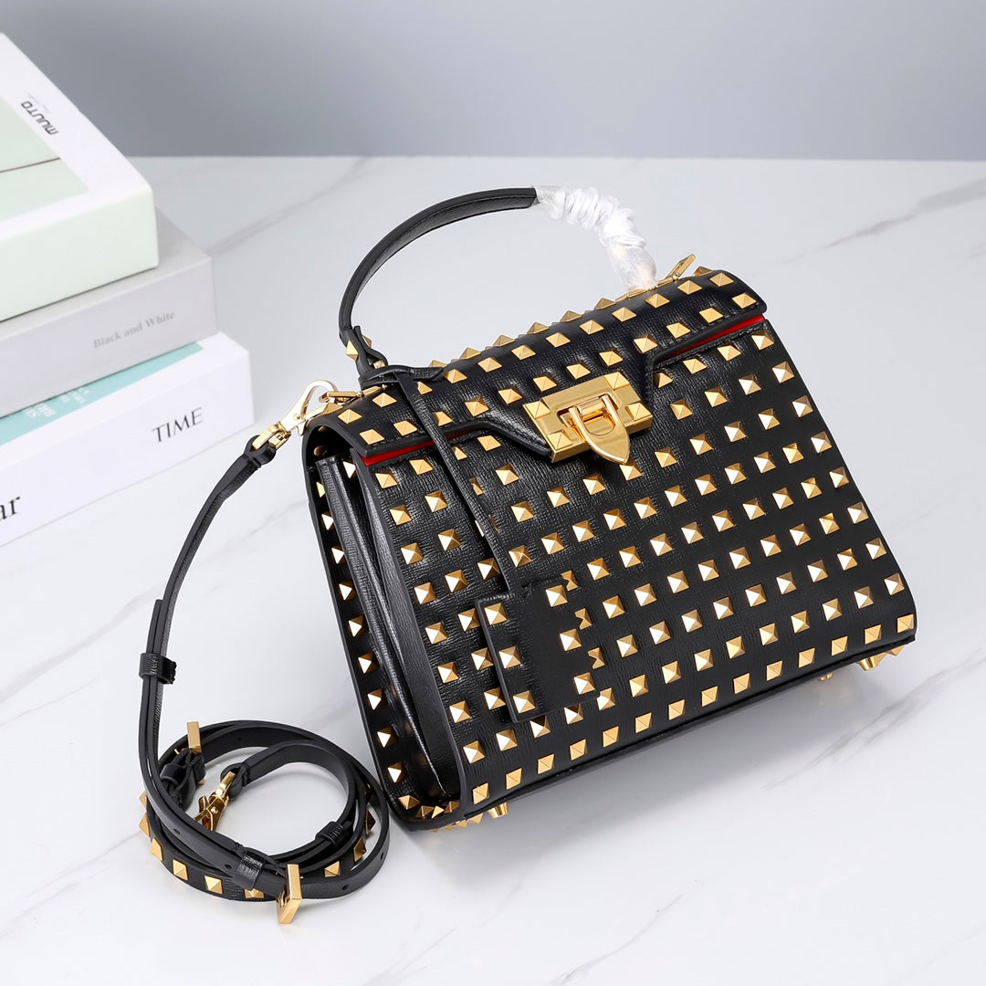 Valentino Garavani Small Rockstud Alcove Grainy Calfskin Bag