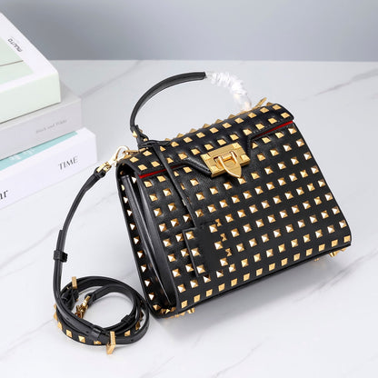 Valentino Garavani Small Rockstud Alcove Grainy Calfskin Bag