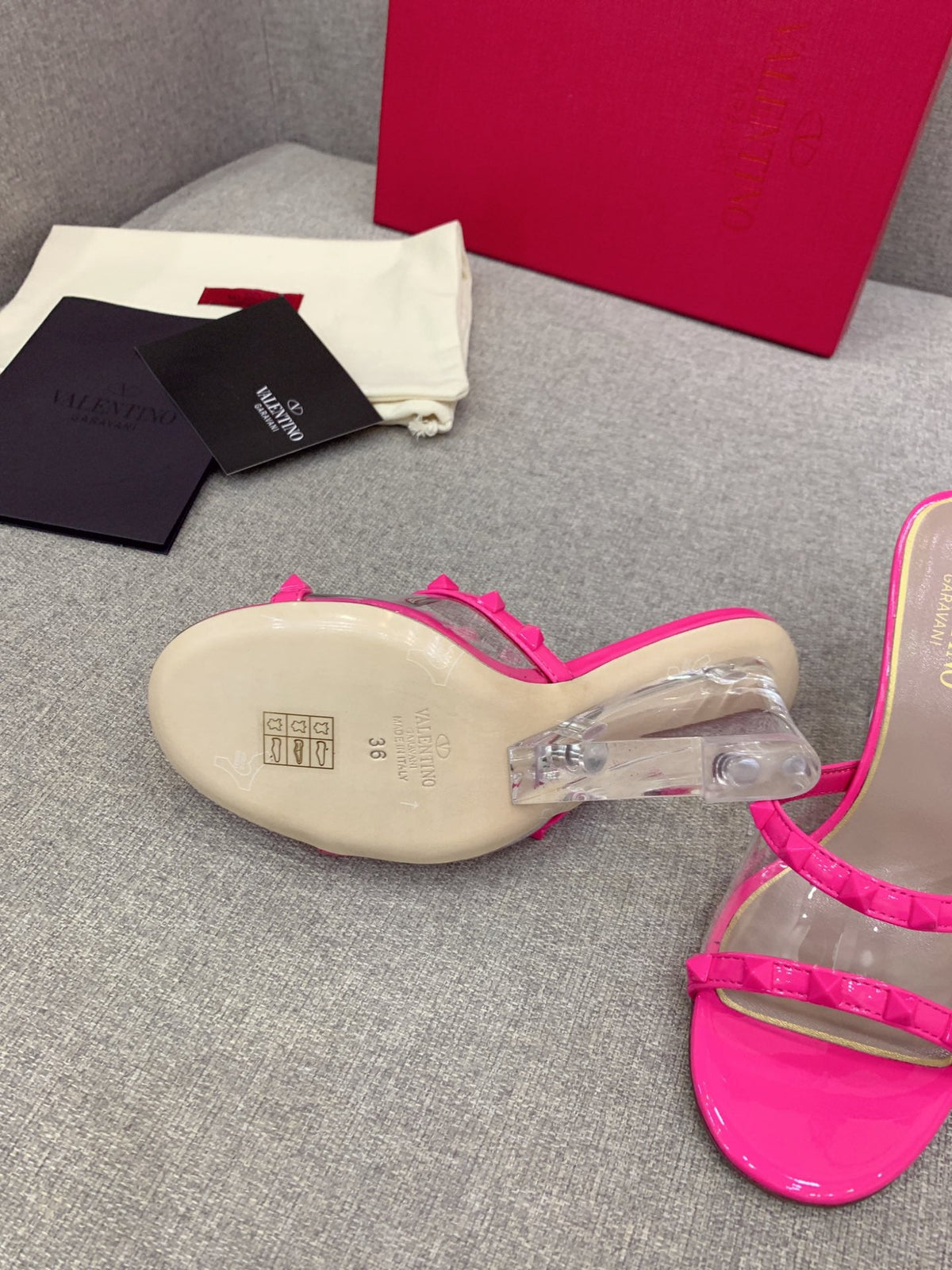 Valentino Rockstud Slide Sandal IN Transparent Material Plexi Wedge