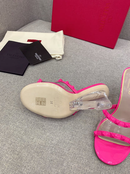 Valentino Rockstud Slide Sandal IN Transparent Material Plexi Wedge