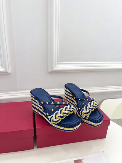 Valentino Rockstud Wedge Sandals