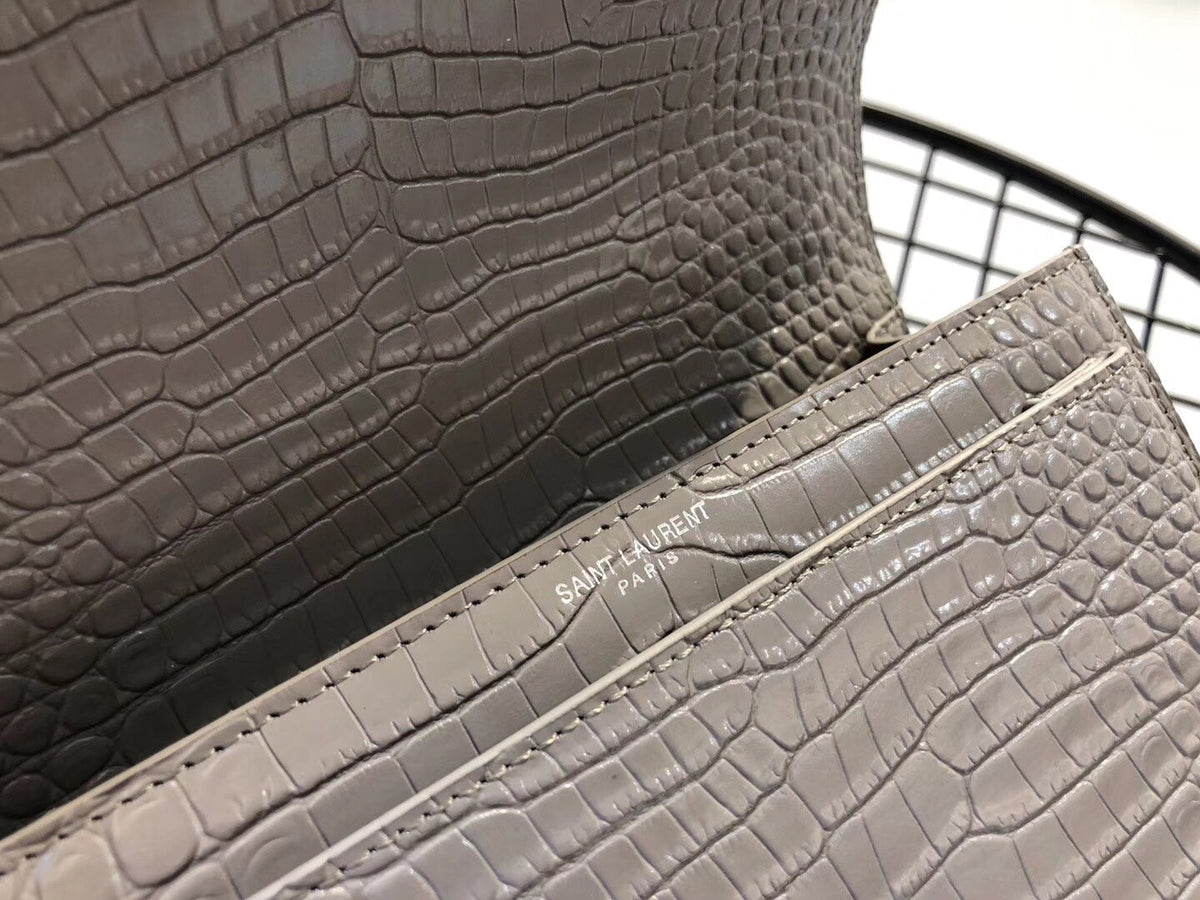 YSL Medium Sunset In Crocodile Embossed Shiny Leather Bag