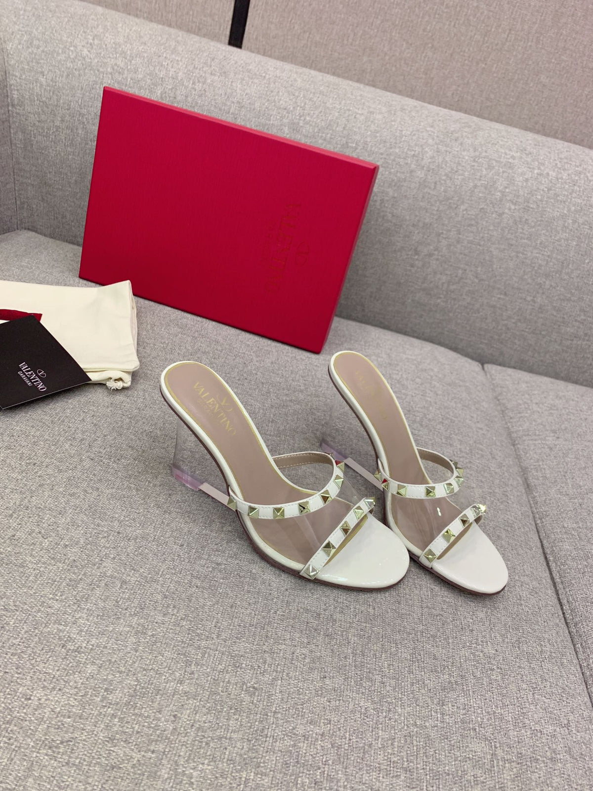 Valentino Rockstud Slide Sandal IN Transparent Material Plexi Wedge